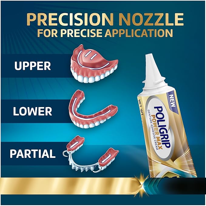 Poligrip Power Max Ultimate All-in-1 Denture Adhesive Cream, Zinc Free, 2.2 oz (4 Pack)