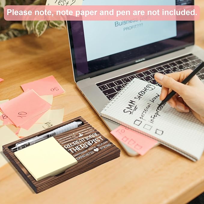 Recreational Therapist Appreciation Gifts, Thank You Gift for Recreational Therapist, Play Therapy Office Coworkers Staff Gifts, Sticky Note Holder Wooden Notepad & Pen Holder 6.5" x 4.7" - FTA270