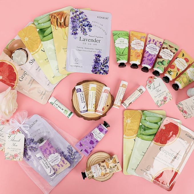 30 Pack Bulk Facial Mask, Bulk Hand Cream and Bulk Lip Balm Sets, Stocking Stuffers for Women, Thank You Gifts, Bridal Shower Favors and Christmas Gifts for Guests, Birthday Gifts, Small Gifts for Her
