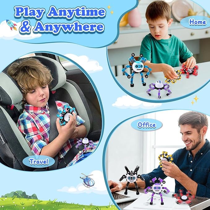 3 PCS Transformable Fidget Spinners Toys for Kids and Adults Stress Relief Sensory Toy for Teens Boys Autism Cool Fingertip Gyros Boy Girl Travel Party Favors Birthdays Gifts Stocking Stuffer