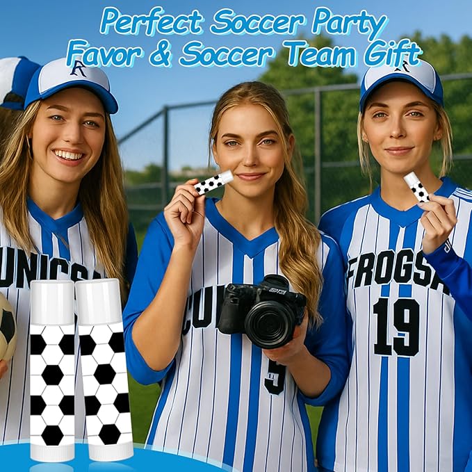 12 Pack Soccer Lip Balm for Soccer Theme Party Bulk Gifts,Beeswax Moisturizing Lip Balm,Vanilla Flavor Plumping Chapstick for Soccer Team Girls kids Men Women Sports Lovers
