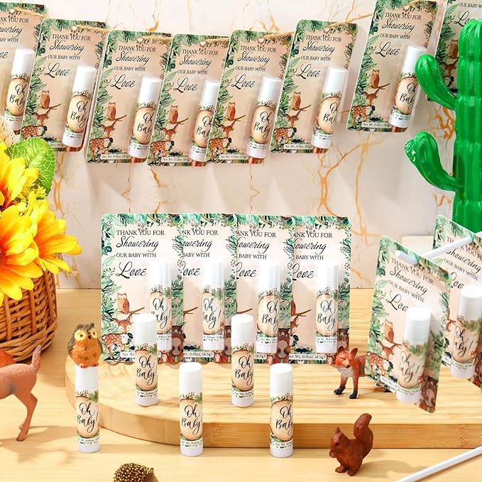 30 Pack Woodland Baby Shower Games Prizes Party Gifts Bulk Lip Balms Favors for Winners Adults Guests Gender Reveal Favors Decorations Baby Shower Souvenirs Gift Bags Stuffers