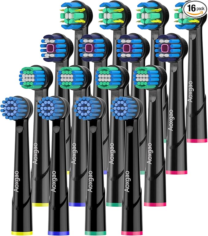 Replacement Heads Compatible with Oral B Electric Toothbrush, 16 Pcs Toothbrush Heads for Oral-b Braun Refill Pro 1000 2000 3000 500 Vitality Genius x (Black)