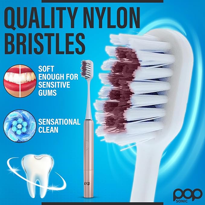Pop Sonic Go Plus Travel Electric Toothbrush (Rose Gold) | 2 Speeds w/ 18000-24000 Vibrations Per Minute - The Ultimate Set | 8+ Colors to Choose from