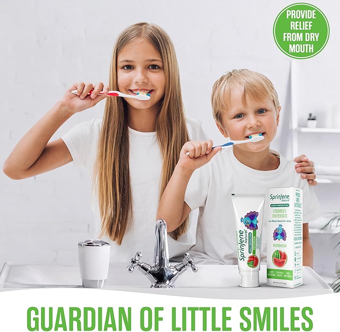 SprinJene Natural Children’s Toothpaste – Watermelon Fluoride Toothpaste for Kids & Toddlers – Cavity Protection – Safe Natural Formula with Patented Black Seed Oil & Zinc – Made in The USA (1 Pack)