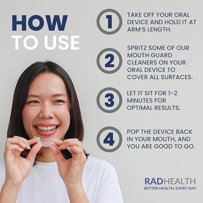RAD FRESH - Natural Mouth Guard Cleaner with Food-Grade Hydrogen Peroxide, Easy-to-Use, No-Rinse-Formula Retainers Cleaner for All Oral Devices Like Aligners, Dentures & More, 1 Pack, 3.4 oz