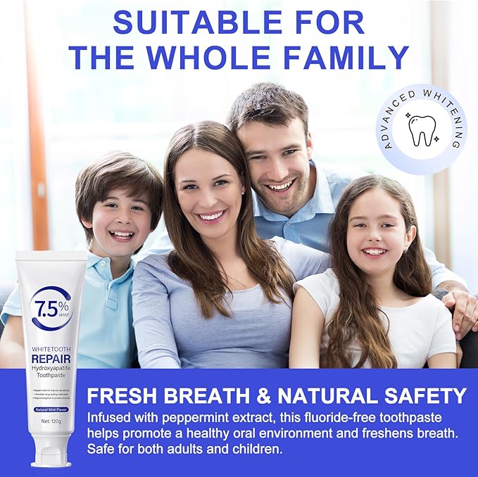 7.9% Nano Hydroxyapatite Toothpaste 2Pcs - Gum Care Strengthen, Repairs Teeth and Reduces Sensitivity, Provides Long-Lasting Freshness, Prevent Cavities, Naturally Whiter Teeth, Fluoride-Free