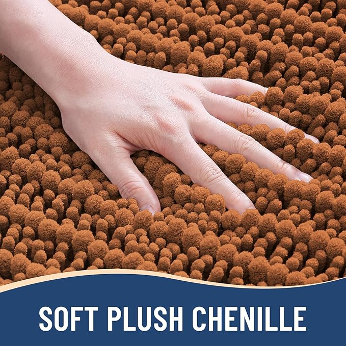 Arotive Luxury Chenille Bathroom Rug Mat, Extra Soft Thick Absorbent Shaggy Bath Rugs, Non-Slip Machine Wash Dry, Plush Bath Mats for Bathroom, Shower and Tub, 36x24, Clay
