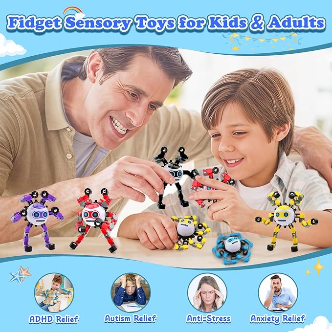 3 PCS Transformable Fidget Spinners Toys for Kids and Adults Stress Relief Sensory Toy for Teens Boys Autism Cool Fingertip Gyros Boy Girl Travel Party Favors Birthdays Gifts Stocking Stuffer