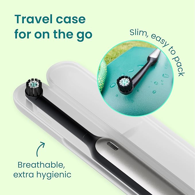 Quip Rev 360 Oscillating Rechargeable Electric Toothbrush with Replaceable Brush Head - Soft Bristles, Pressure Sensor, 3 Intensities, 30-Day Battery Life, Travel Case - Blue Mist