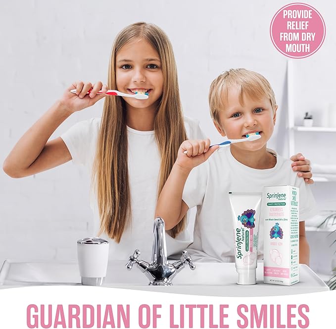 SprinJene Natural Children’s Toothpaste – Fluoride Bubblegum Toothpaste for Kids & Toddlers – Safe Gentle Formula for Cavity Protection – Made in The USA with Black Seed Oil & Zinc (4 Pack)