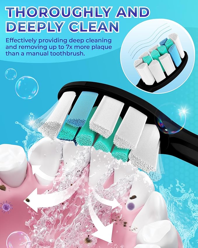 Replacement Toothbrush Heads Compatible with Philips Sonicare：10 Pack Soft Replacement Electric Brush Head Compatible with Phillips Sonicare Snap-on System Black