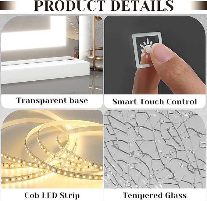 31" x 22" Large Lighted Vanity Mirror with Lights, Dimmable 3 Modes, LED Makeup Mirror for Bathroom ＆ Dressing Room, Tabletop or Wall-Mounted, 10X Magnification, White