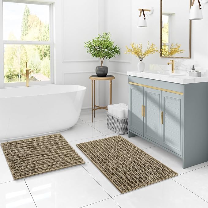 Arotive Luxury Chenille Bathroom Rug Mat, Extra Soft Thick Absorbent Shaggy Bath Rugs, Non-Slip Machine Wash Dry, Plush Bath Mats for Bathroom, Shower and Tub, 36x24, Camel