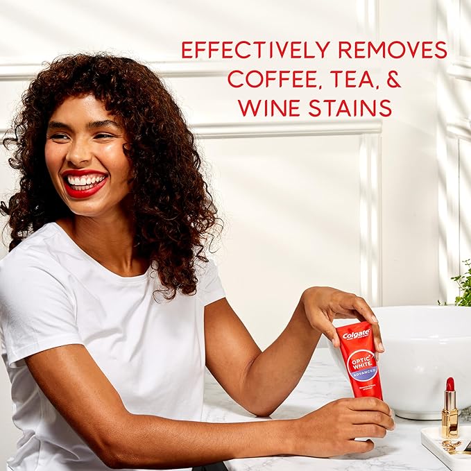 Colgate Optic White Advanced Hydrogen Peroxide Toothpaste Pack, Teeth Whitening Toothpaste, Enamel-Safe Hydrogen Peroxide Formula, Helps Remove Tea, Coffee, and Wine Stains, ICY Fresh, 2 Pack, 4.5 oz