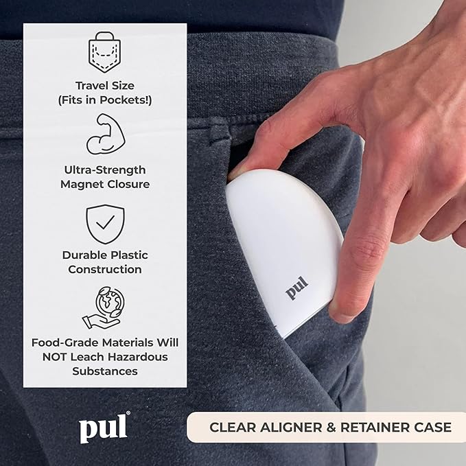 PUL Aligner Care Convenience Kit – Case + 2-in-1 Tool for Invisalign, Retainers, Partial Dentures, Mouth & Night Guards & More – Gray Case & 2-Pack of Blue Aligner Seating Chewie & Removal Tool
