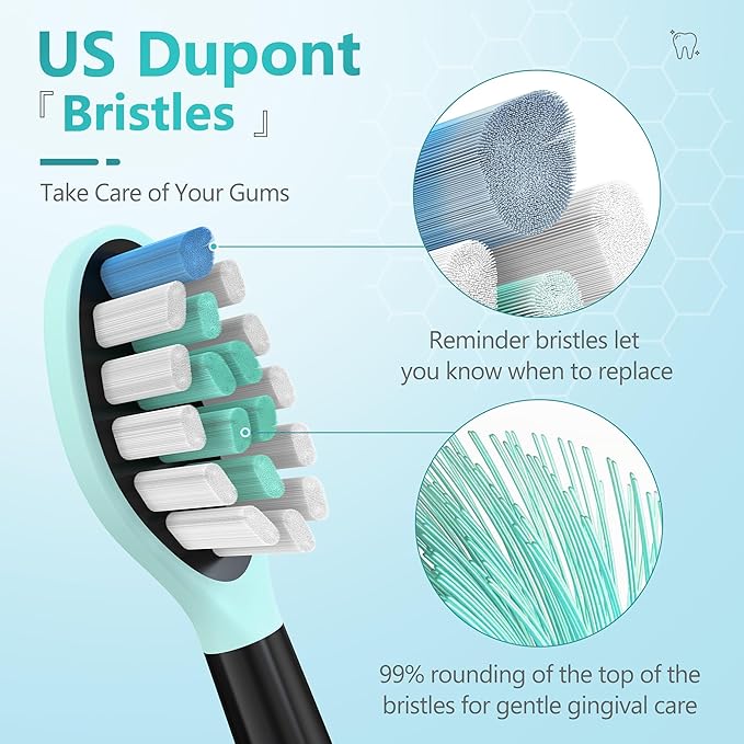 Replacement Toothbrush Heads for Philips Sonicare Electric Toothbrush Black, 2-in-1 Tongue Cleaner, 6 Pack, Mint Green, Suitable for Philips Sonicare Heads, C2, C1, C3, W1, W2, W3, G1, G2, G3