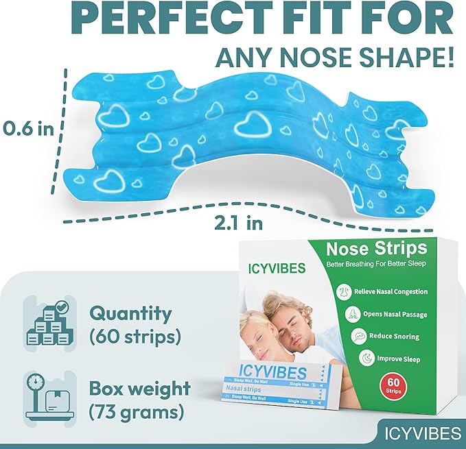 Premium Nasal Strips for Snoring - 60 Count Extra Strength to Support Breathing Enhance Sleep Experience and Promote Overall Well Being for Men & Women Tape
