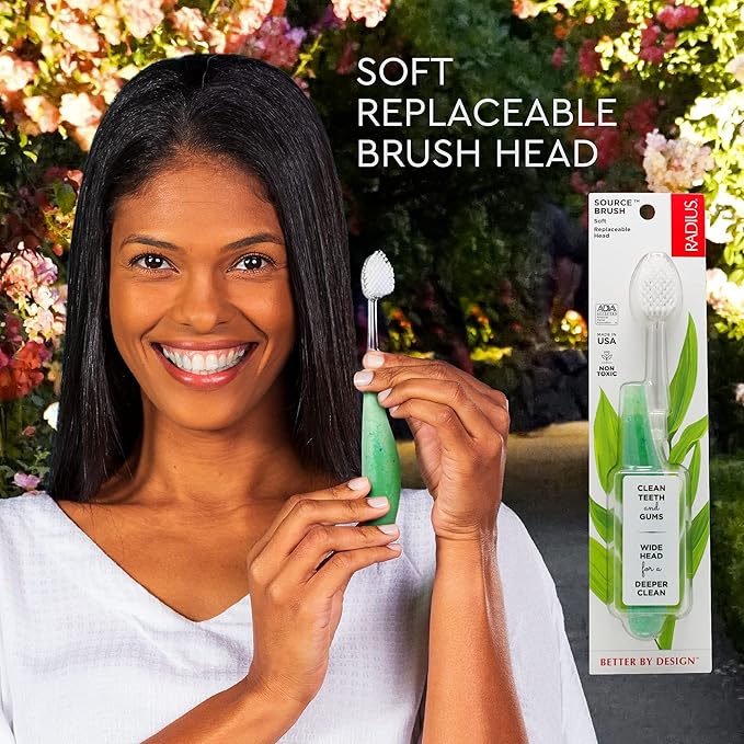 RADIUS Toothbrush Source Floss Brush BPA Free & ADA Accepted Improve Gum Health & Reduce Gum Issues - Soft - Cornstarch - Pack of 1