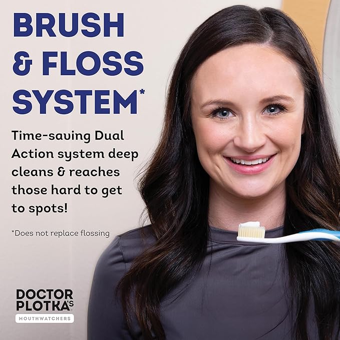 MOUTHWATCHERS Soft Flossing Manual Toothbrush for Adults, Blue, Ultra Clean, Good for Sensitive Teeth and Gums, by Dr. Plotka's