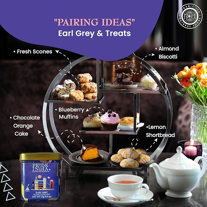 Pride of India | Earl Grey Bergamot Black Tea | 15 Pyramid Full Leaf Individually Wrapped Tea Bags | Full-Bodied, Citrusy Flavor | Single Estate Certified Tea | High Caffeine, Non-Bioengineered