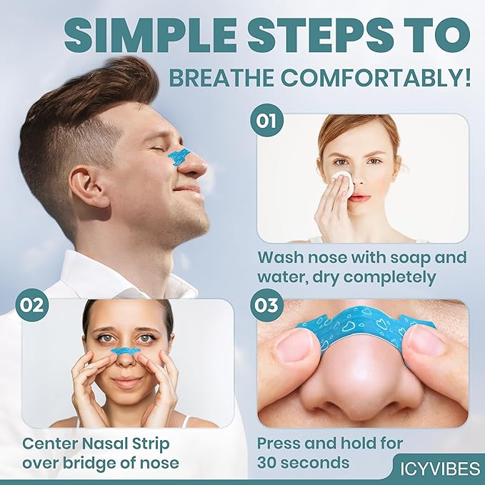 Premium Nasal Strips for Snoring - 60 Count Extra Strength to Support Breathing Enhance Sleep Experience and Promote Overall Well Being for Men & Women Tape