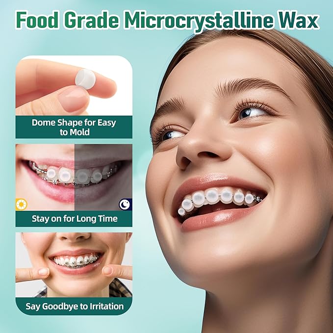 180 Orthodontic Wax for Braces Wax, Bowl-Shaped Design for Easy Molding Long-Lasting Hold, Food-Grade Dental Wax Individually Sealed Packets, Ortho Dots Clear for Braces, Portable and Easy to Tear