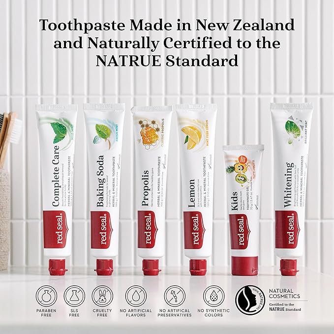 Red Seal Fluoride Free Whitening Toothpaste - Mint - Vegan Friendly, Cruelty Free, No Synthetic Colors or Artificial Flavors, NATRUE Certified Natural Ingredients, Paraben & SLS Free, 3.53 oz