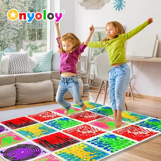Textured Sensory Liquid Tile - Set of 6 Square Lava Tiles, Sensory Mat for Ages 3 to Adult, 12" x 12", Red