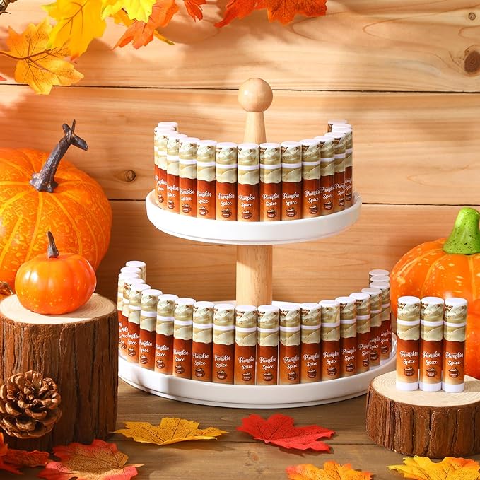 25 Pcs Pumpkin Spice Lip Balm Bulk Fall Thanksgiving Party Favor Basket Stuffers Small Thank You Appreciation Gifts Advent Beauty Calendar for Adult Women Men Employee Coworker Staff Teacher Customer