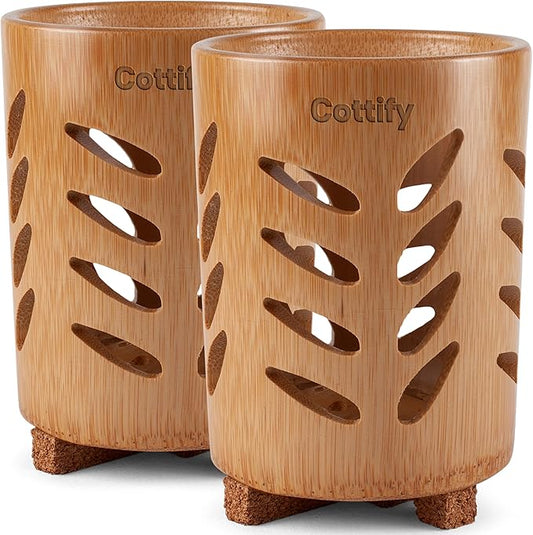 2-Pack of Eco-Friendly Bamboo Toothbrush Holders - Sustainable, Single Piece Wood Design with Drainage - Toothbrush Holders for Bathrooms - Functional, Well-Vented Bamboo Toothbrush Holder Set of 2