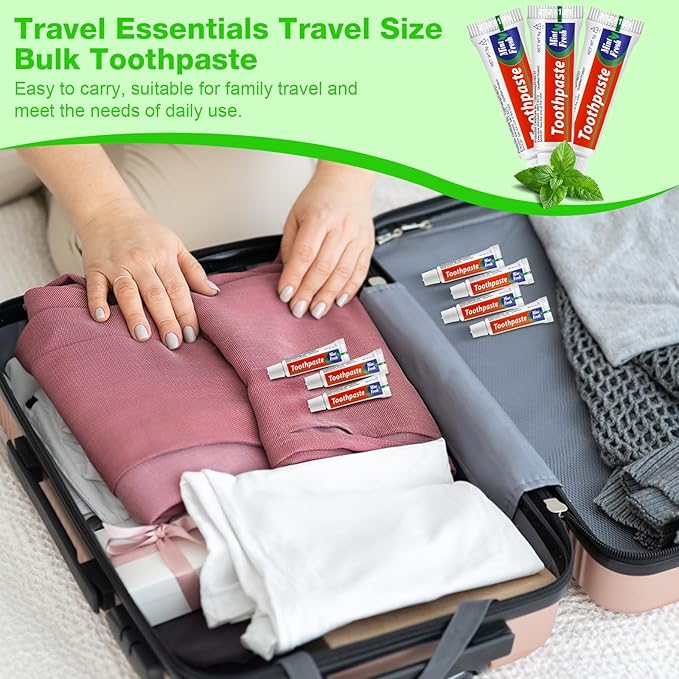 HOFASON 100 Tubes Bulk Travel Size Toothpaste for Bad Breath, 0.18 oz(5 g) Disposable Extra Small 2.28x0.78 inches Mini Toothpaste Peppermint for Guests, Homeless, Hotel, Charity Toiletries