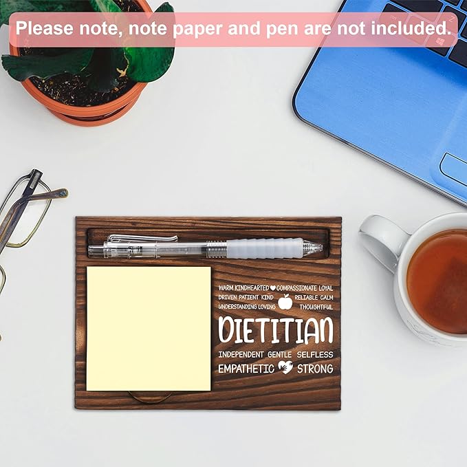 Registered Dietitian Appreciation Gifts, Thank You Gift for Registered Dietitian Nutritionist, Student Nutritionist Office Gifts, Sticky Note Holder Wooden Notepad & Pen Holder 6.5" x 4.7" - FTA264