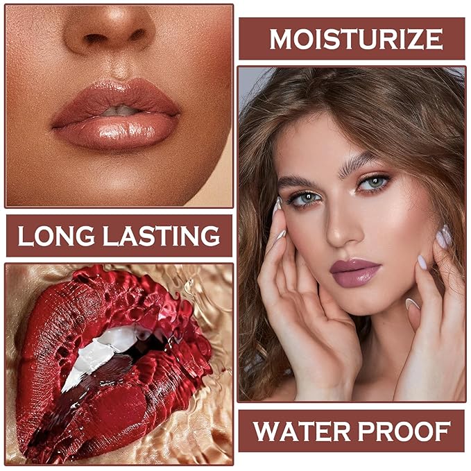 3 in 1 Lip Liner and Lipstick Combo Lip Gloss Kit for Women Moisturizing Velvet Lip Kit Long-lasting Smudge Proof Daily Professional Lip Makeup (01# Sole Memory)