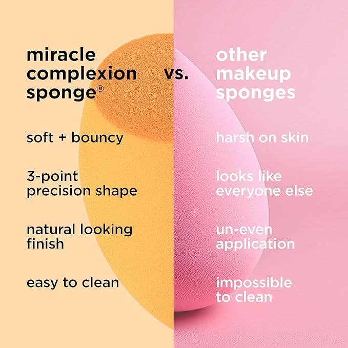 Real Techniques Miracle Complexion Makeup Sponge, 4-Pack Beauty Blender For Liquid & Cream Foundation, Streak-Free Coverage, Latex-Free, Vegan & Cruelty-Free