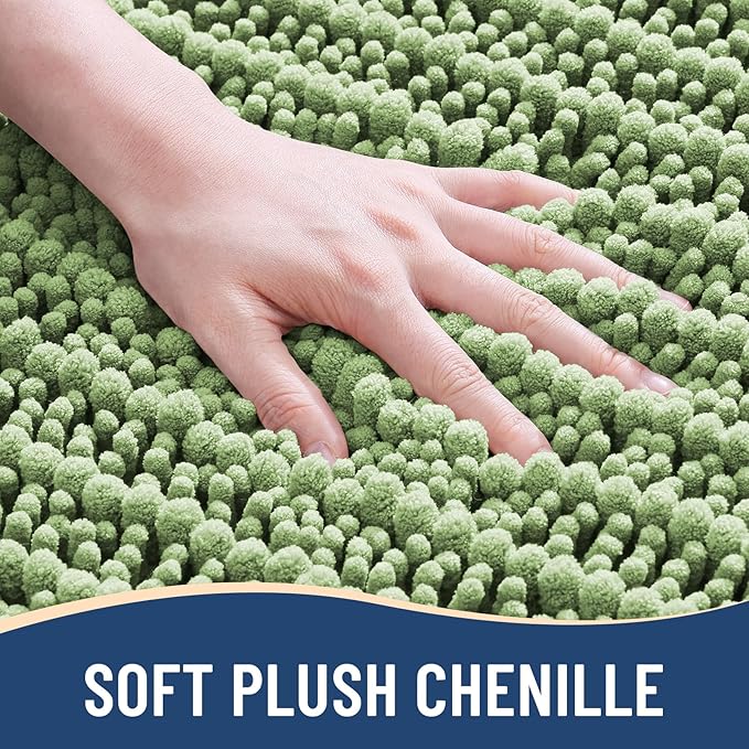Arotive Luxury Chenille Bathroom Rug Mat, Extra Soft Thick Absorbent Shaggy Bath Rugs, Non-Slip Machine Wash Dry, Plush Bath Mats for Bathroom, Shower and Tub, 47x24, Sage Green