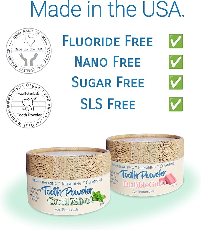 Remineralizing & Cleansing Tooth Powder, Bubblegum. Fluoride Free, SLS Free, Nano Free for Organic Oral Wellness (1 Ounces, 2 Pack)