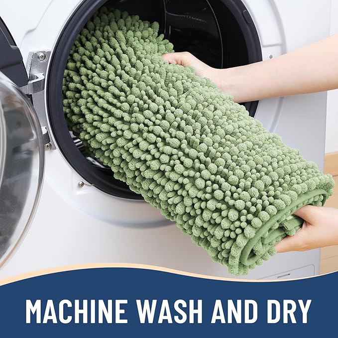 Arotive Luxury Chenille Bathroom Rug Mat, Extra Soft Thick Absorbent Shaggy Bath Rugs, Non-Slip Machine Wash Dry, Plush Bath Mats for Bathroom, Shower and Tub, 54x24, Sage Green