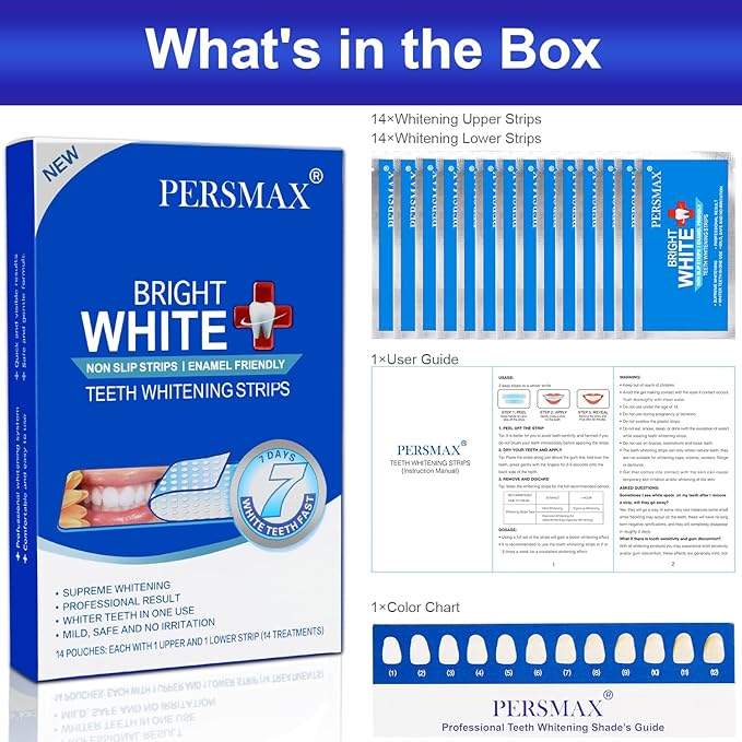Teeth Whitening Strips – Professional Dentist Approved, Gum-Safe Formula, 28 Non-Slip Strips Kit, 14 Treatment, Pain-Free Express Whitening in 30 Min, Easy to Use for Bright Smile