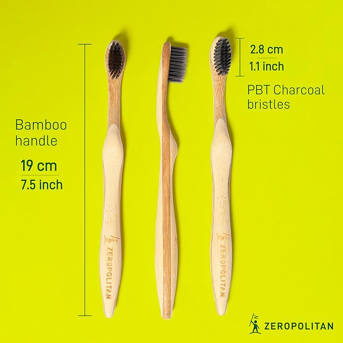 Eco-Friendly Bamboo Toothbrush Set of 4 - Soft Bristle Toothbrush with Ergonomic Handles & Charcoal Bristles – Low Waste & Biodegradable Personal Care Essentials