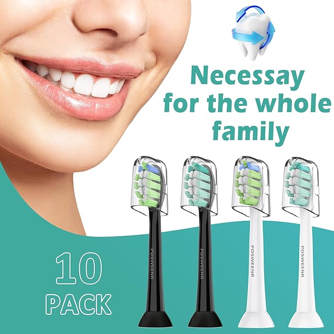 Replacement Toothbrush Heads for Philips Sonicare Replacement Brush Heads Compatible Electric Toothbrush Heads, 10 Pack, Black White