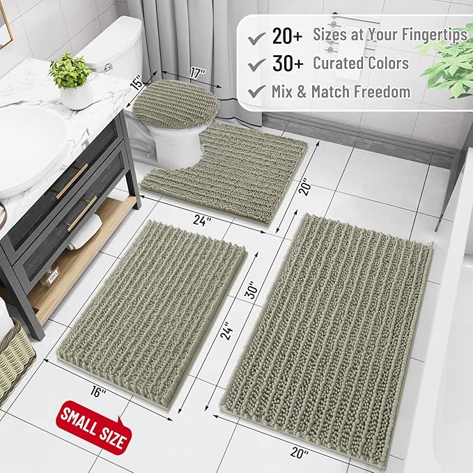 Arotive Luxury Chenille Bathroom Rug Mat, Extra Soft Thick Absorbent Shaggy Bath Rugs, Non-Slip Machine Wash Dry, Plush Bath Mats for Bathroom, Shower and Tub, 24x16, Warm Taupe