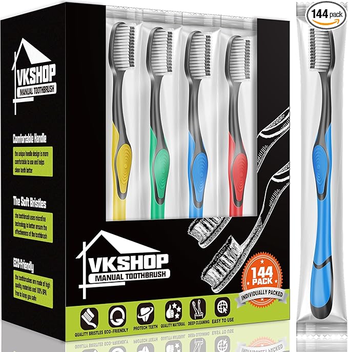 144Pack Extra Soft Bamboo Toothbrushes, Natural Eco Friendly Biodegradable Toothbrush Individually Wrapped, Extra Soft Toothbrushes for Adults(Colour Toothbrush Bulk)