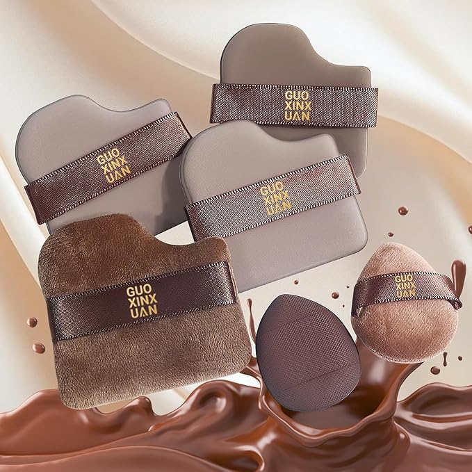 2 Box of 12 Pcs Guoxiaoniu Makeup Puff, Guoxiaoniu Chocolate Color Quick Makeup Mini Foundation Puff Set, Sponge Cushion Puff for Liquid & Powder Foundation