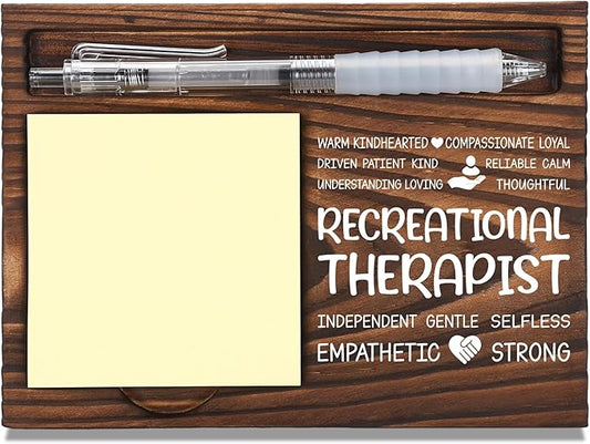 Recreational Therapist Appreciation Gifts, Thank You Gift for Recreational Therapist, Play Therapy Office Coworkers Staff Gifts, Sticky Note Holder Wooden Notepad & Pen Holder 6.5" x 4.7" - FTA270