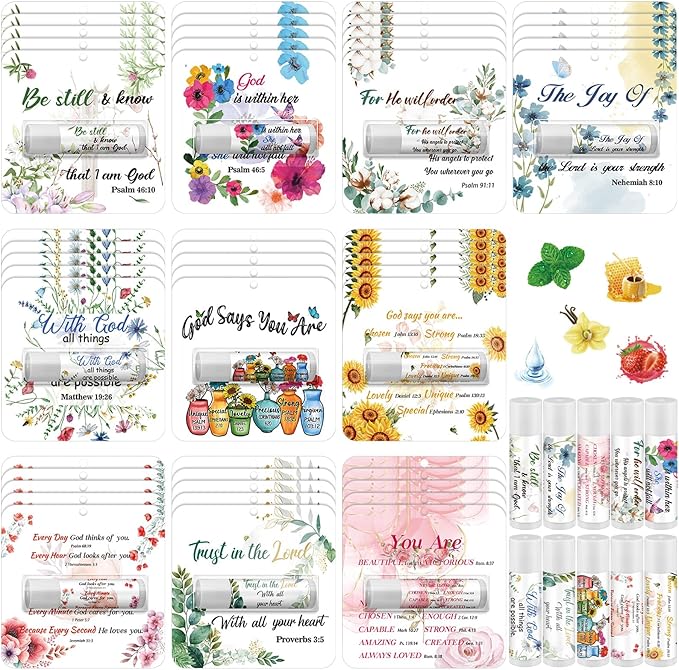30 Pack Christian Religious Gifts Bulk Bible Verse Lip Balms 5 Flavor for Women Men Christian Religious Church Party Favors with Scripture Inspirational Gifts for Coworkers Staff