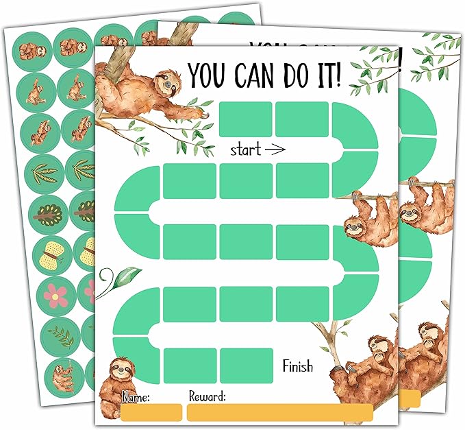 20 Sloth Reward Chart with 432 Round Stickers, Incentive Behavior Chart for Kids at Home Classroom, Kids Routine Daily Chore Sticker Chart-B04