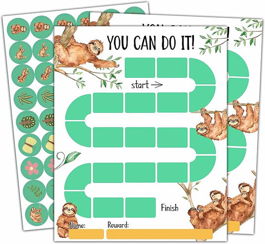 20 Sloth Reward Chart with 432 Round Stickers, Incentive Behavior Chart for Kids at Home Classroom, Kids Routine Daily Chore Sticker Chart-B04