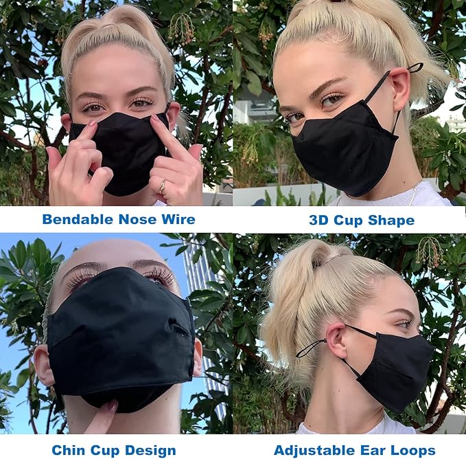 3-Ply Cloth Face Mask Reusable Washable, Organic Cotton Face Masks Nose Wire Filter Pocket Adjustable Ear Loops, Pack of 3 No Fog/Dust for Unisex Adult (1 Blue+1 Burgundy+1 Gray)