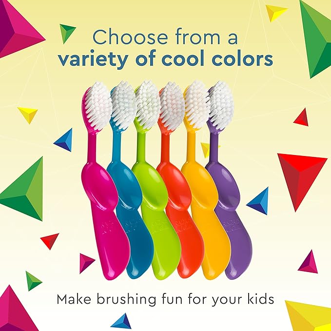 RADIUS Kidz Toothbrush Children's Right Hand BPA Free ADA Accepted Designed to Clean Teeth & Gums for Children 6 Years & Up - Pink Purple Green - Pack of 3